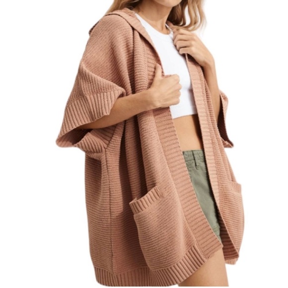 aerie Sweaters - NWT AERIE Marled Rib Sweater Cape with Hood & Pockets, XS/S